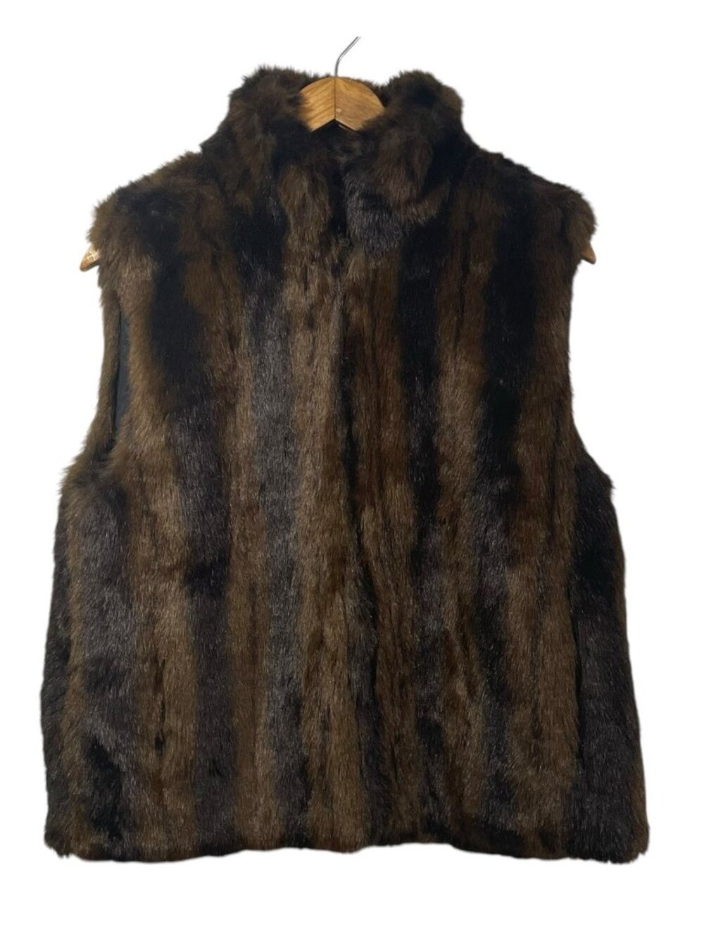 Coaco Womens Faux Fur Vest Brown Black Full Zip Size Small